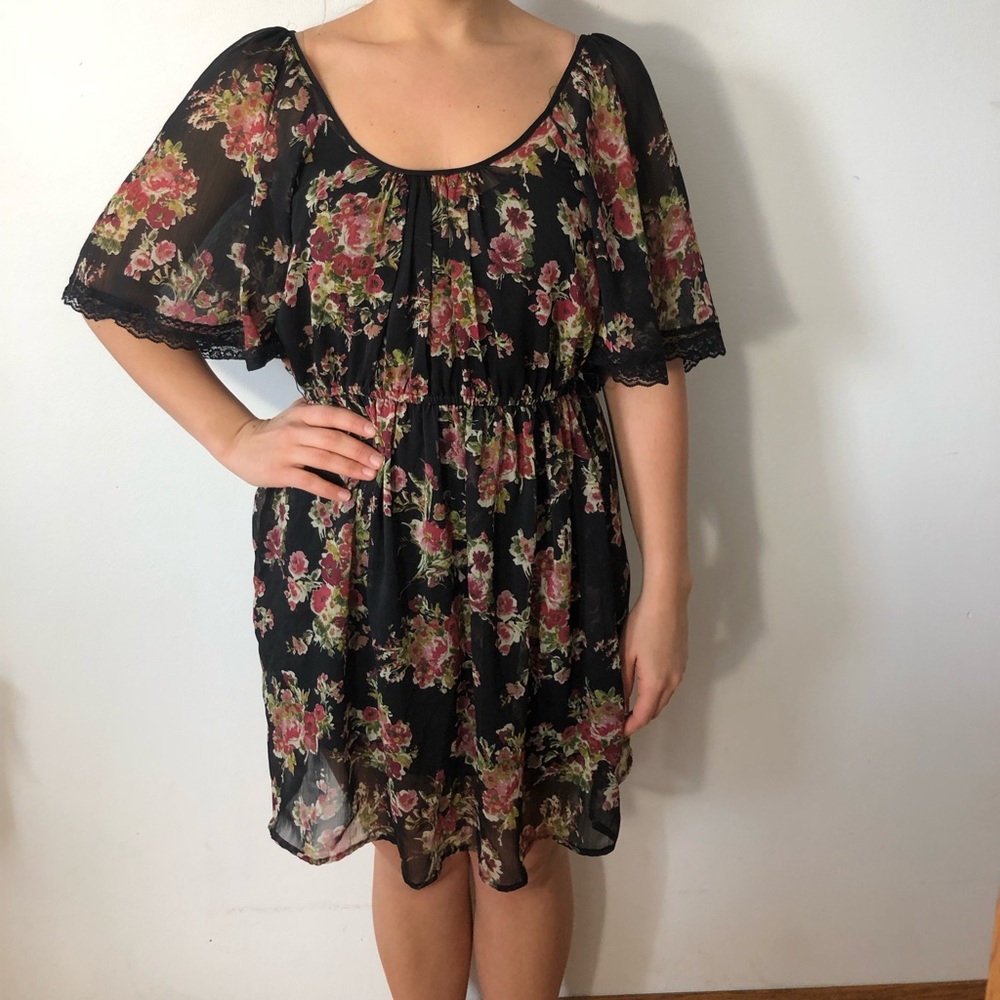 Floral and lace dress.